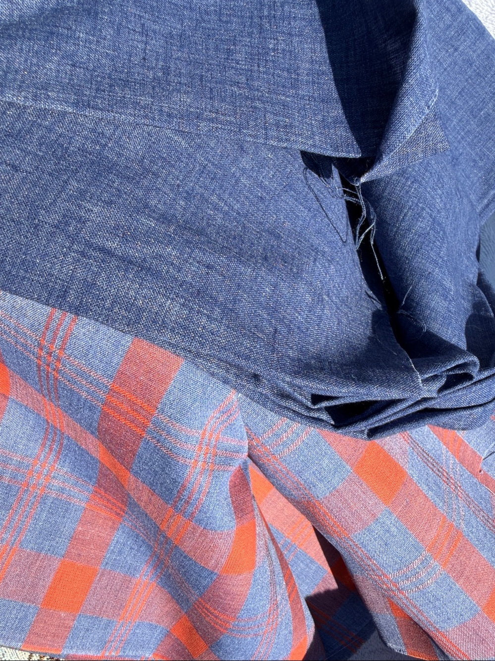 Fabric Set, 46”x130”+44”x112” Navy&Orange Blue Cotton Blend